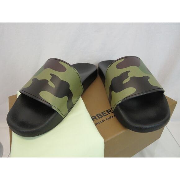BURBERRY FURLEY GREEN RUBBER CAMOUFLAGE LETTERING LOGO SANDAL SLIDES 44 US 11 - Picture 8 of 12